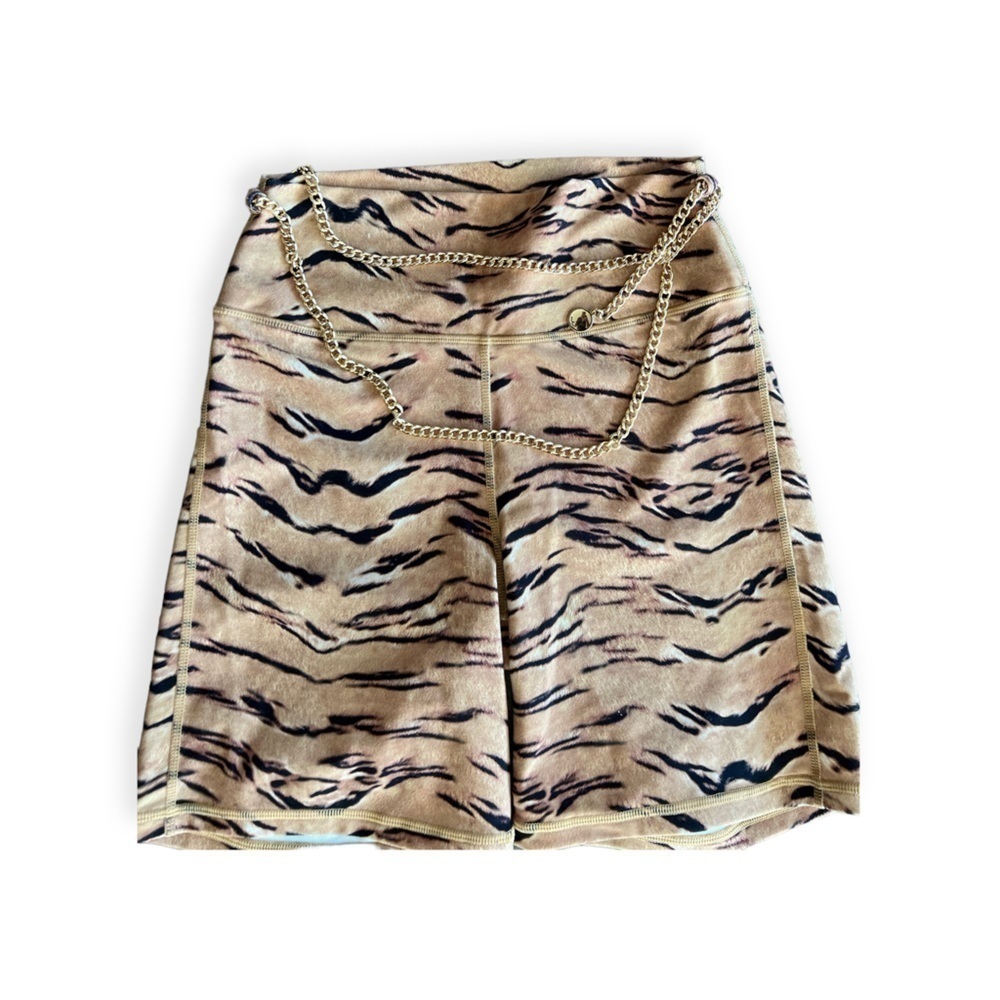 WHOWOREWHAT shorts chain belt animal pattern medium stretch